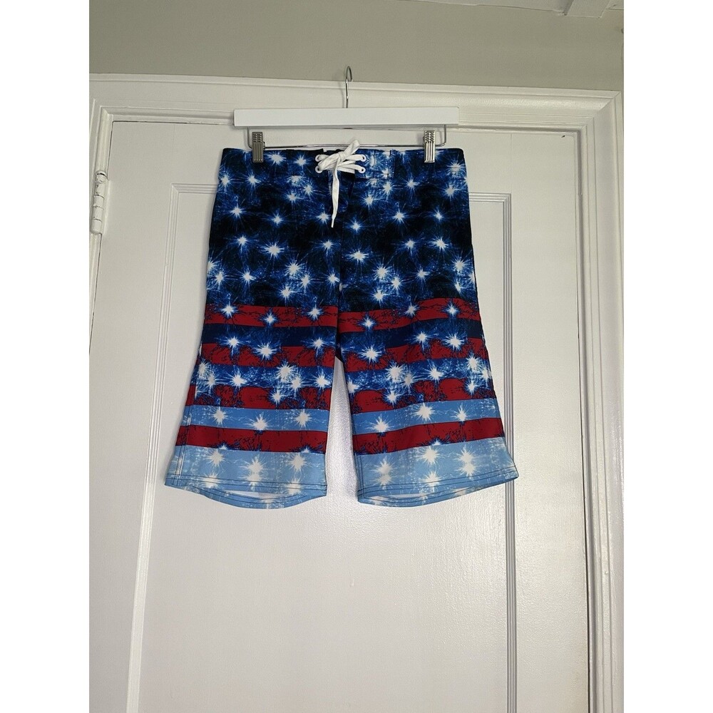 Burnside Board Shorts Patriotic Stars Stripes Men's Size 28 Drawstring Pockets